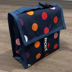 PackIt Personal Cooler Freezable Insulated Lunch Bag Navy Multicolor Polka Dots